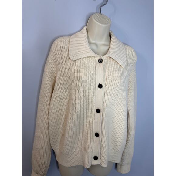 Rails Esme Cream Ribbed Cardigan Ivory Women's M NO Removable Faux Fur Collar - Picture 4 of 12